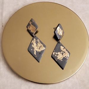 Gold Fleck Black Geometric Drop Earrings